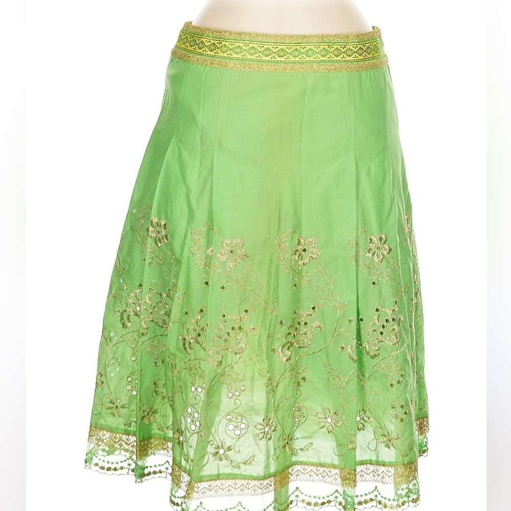 RARE Express bohemian skirt size 4 sequin lace gold green Fully Lined Cotton